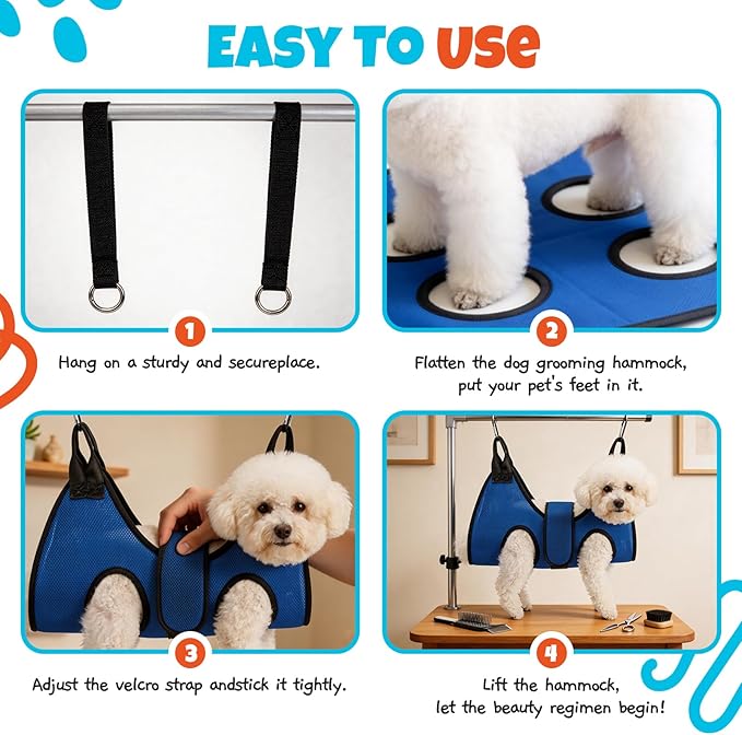 Dog Grooming Hammock Harness, Hanging Sling Restraint for Nail Clipping Small to Medium Dogs & Cats, with Nail Clipper and Comb Pet Grooming Hammock Kit-Medium