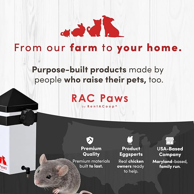 RAC Paws by RentACoop 32oz (1 Liter) Small Animal Drinker with No-Drip Brass Nozzle - Suitable for Small Pets, Bunnies, Hamsters, Guinea Pigs, Hedgehogs, Rabbits, Chinchillas, Mice and Rats