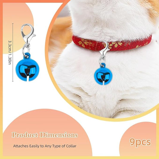9 Pack Cat Collar Bells, Small Pet Bells for Dog and Cat Collars with Keychains, Louder Crisp Metal Charms for Kitten Tracker Training, Bird Safety Bell 9 Colors Pet Collar Accessories Training Kit