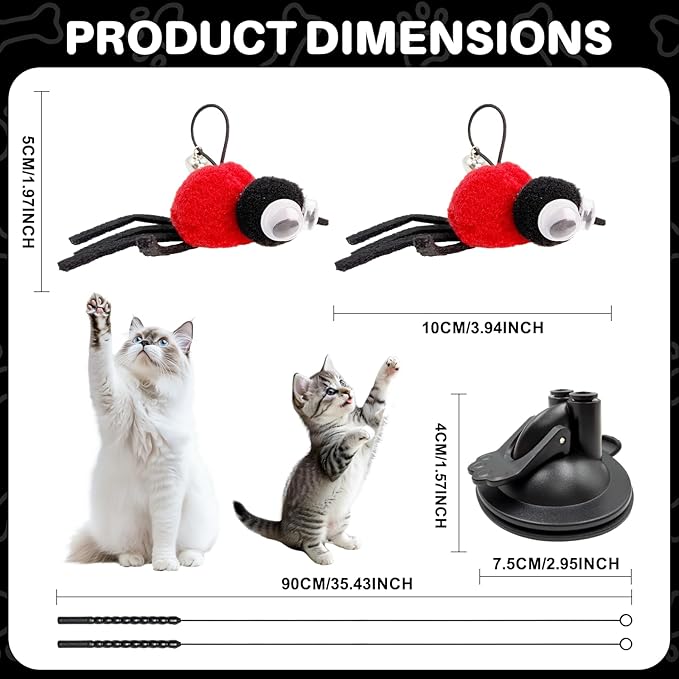 Cat Wand Toy with Replaceable Red Spider Head, Interactive Insect & Feather Teaser Wand for Indoor Cats and Kittens, Ideal for Self-Play or Handheld Bonding, Stimulates Hunting Instincts, Exercise