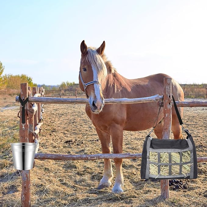 5 Pcs Horse Bucket Strap Hangers, Horse Suppliers Adjustable Nylon Straps up to 700 lbs, Bucket Hanger Use for Hay Nets Water Buckets Horse Outdoor Feeder, Adjustable 26 to 46 in (Black)