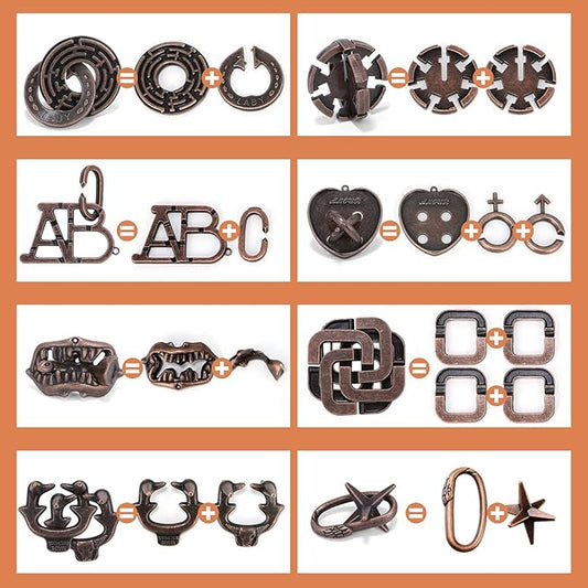 8 Pcs Brain Teaser Puzzles for Adults Teens - Metal Puzzles 3D Puzzle Game Toys for Adults Teens - Unlock Interlocking Puzzle Adult IQ Education Smart Toys