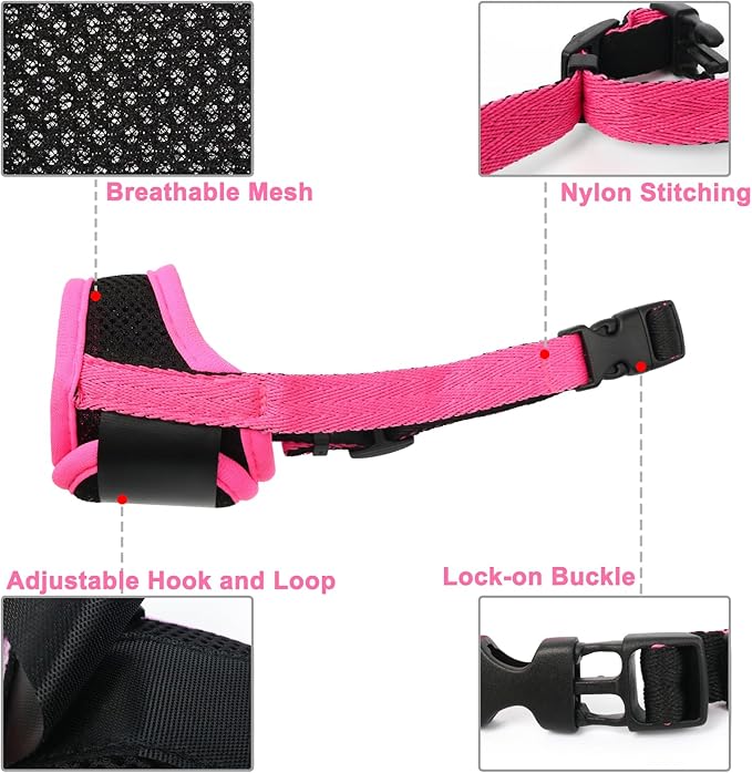 LUCKYPAW Dog Muzzle Anti Biting Barking and Chewing with Comfortable Mesh Soft Fabric and Adjustable Strap, Suitable for Small, Medium and Large Dogs(Hot Pink,M)