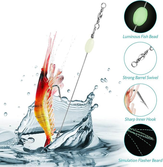10PCS Saltwater Fishing Lures Shrimp Baits Set, Premium Soft Shrimp Fishing Tackle with Luminous Sharp Hooks, for Freshwater and Saltwater - Syosisny