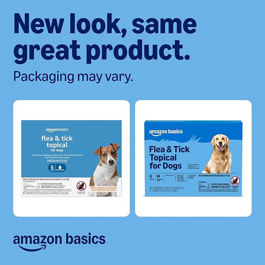 Amazon Basics Preventative Flea and Tick Topical Treatment for Medium Dogs (23-44 lbs), Up to 30 Days Protection, Fast Acting, 6 Counts, Packaging May Vary