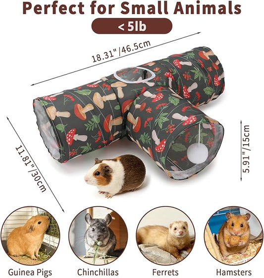 Rypet 3-Way Guinea Pig Tunnel, Collapsible Small Animal Enrichment Toy with Ball, Foldable Rabbit & Hamster Tunnel for Boredom Relief, Washable, Indoor/Outdoor Play