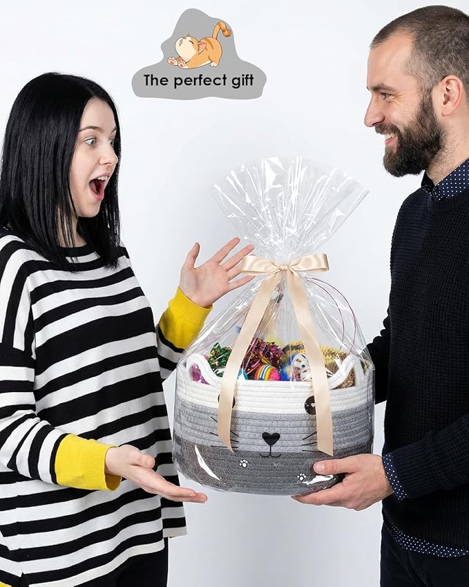 76-Piece Cat Storage Basket & Interactive Cat Toy Set: Wand Toy, Colorful Flashing Balls, Crinkle Balls – Attracts Kittens to Swat and Hunt, Indoor Cat Toy (Grey)