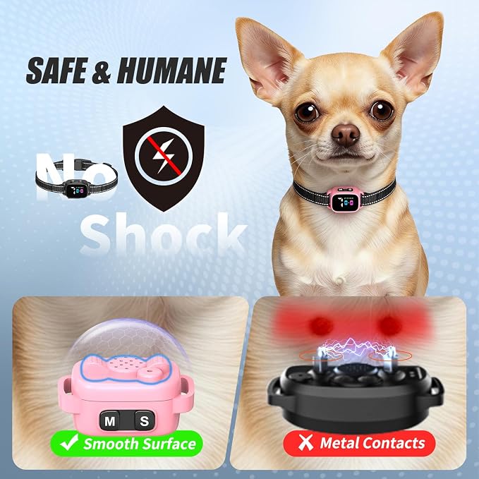 Anti Bark Collar for Small Dogs 2 Pack, No Shock Bark Collar with Beep & Vibration, 7 Sensitivity Levels, Rechargeable IP67 Waterproof Bark Collar for Small Dogs 5-30lbs, Pink & Black