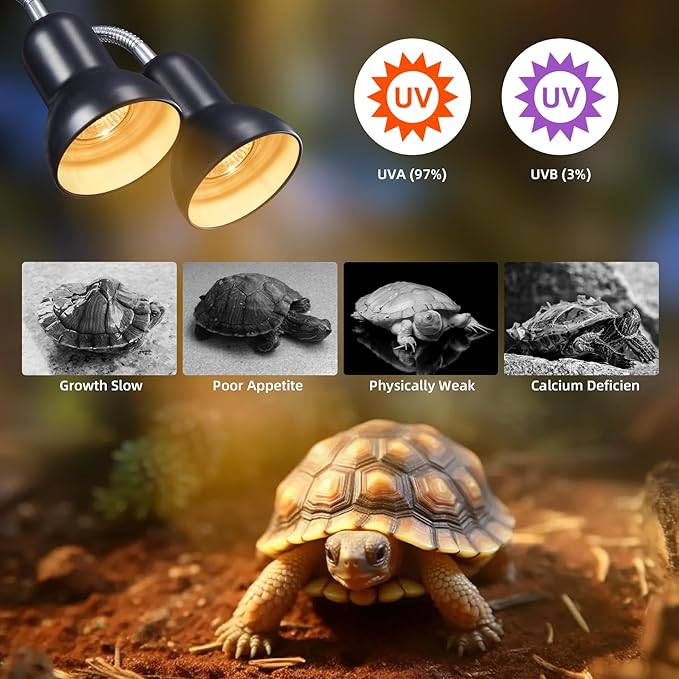 50W Reptile Heat Lamp Bulbs - UVA UVB Bulbs- Light Turtle Heat Lamp for Reptiles and Amphibian Tanks, Terrariums and Cages - 110V Turtle Reptile Heat Bulbs with E26 Screw Cap Base 2-Pack