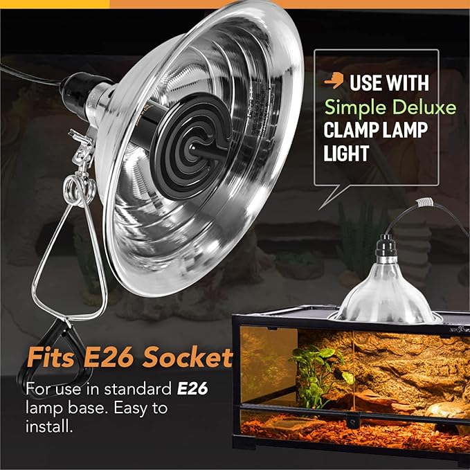 Simple Deluxe Reptile Heat Lamp Bulb Ceramic Heat Emitter 40W/60W/100W/150W/250W, No Light Emitting Brooder Coop Heater for Amphibian Pet & Incubating Chicken Black