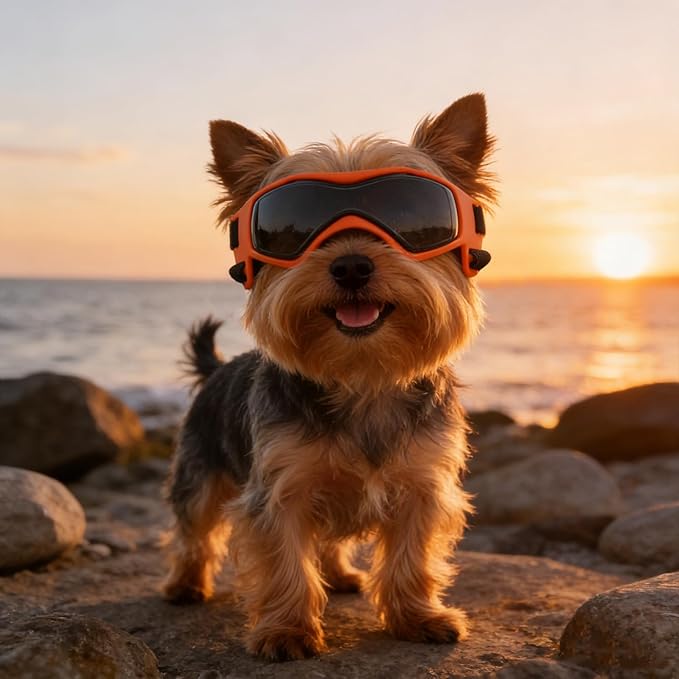 Dog Goggles Small Breed, XS Dog Sunglasses Chihuahua Glasses Anti-UV Eyes Protection for XSmall Pets Tiny Dogs Cats, Orange XS