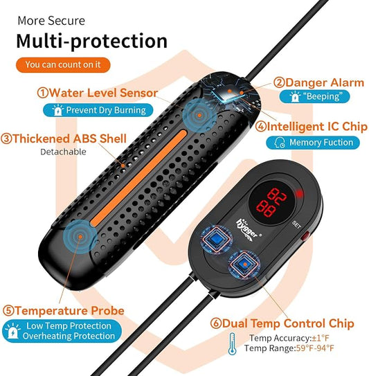 hygger Aquarium Heater 800W Fish Tank Heater with LED Controller, Multiple Safety Protections, Anti-Cooking Fish Alarm, Auto Stop Heating Protection, for 80-220 Gallon Freshwater Saltwater Tank