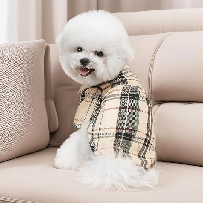PUPTECK Plaid Dog Shirt, Cute Puppy Cat Polo T-Shirt, Soft Pet Clothes Boy Girl Outfit for Small Medium Dogs, Costume S