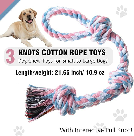 XIGOU Indestructible Dog Toys - Tough Puppy Chew Toys for Aggressive Chewers, Dental Cleaning Tug of War Toy, Great for Small to Large Breeds