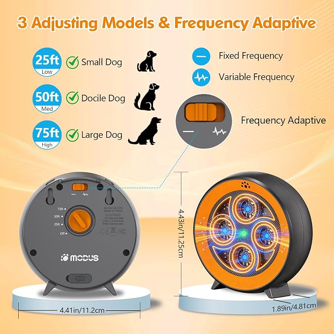 New Anti Barking Device for Dogs, Rechargeable Dog Barking Deterrent up to 75ft with Remote, Variable Ultra Frequency/6 Modes/IP65 Waterproof Dog Silencer Stop Neighborsâ Dog from Barking (Orange)