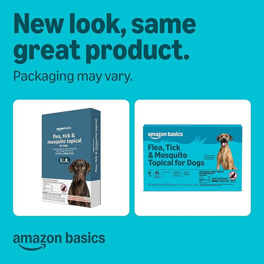 Amazon Basics Preventative Flea, Tick & Mosquito Topical Treatment for X-Large Dogs (Over 55 pounds), Kills Fleas, Long-Lasting, 6 Count, Packaging May Vary