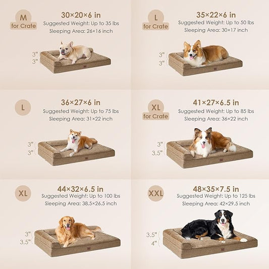 EHEYCIGA Orthopedic Dog Bed Medium Size Dogs, Memory Foam Dog Bed with Washable Removable Cover, Waterproof Pet Sofa Couch for Crate with Nonskid Bottom, 30x20x6, Camel