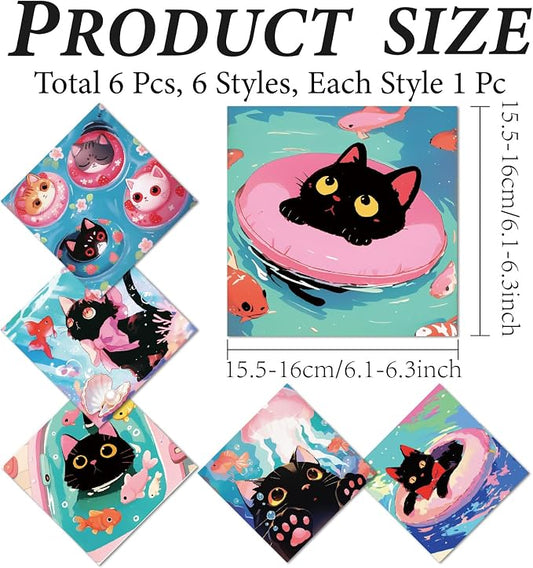 CREATCABIN 6Pcs Eyeglass Cleaning Cloth Microfiber Cleaning Cloths for Glasses Black Cat Glasses Cleaner Wipes Microfiber Reusable Glass Clean for Phone Lens Laptops Screens 6x6Inch