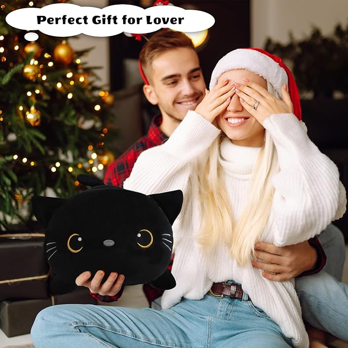 Finebee Weighted Black Cat Stuffed Animals, Cute Weighted Black Cat Plush, Soft Comfort Stuffed Weighted Plushie Pillow Gifts for Kids & Adults (9.8" 0.8Lbs)