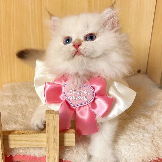 Elegant Lace Cat Collar with Cute Bow,Kitty Collars with Bow Tie,Pet Lace Bib Collar with Cute Bow,Cat Princess Costumes,Pink,1 Piece
