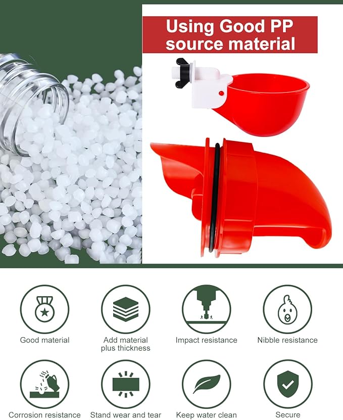 Chicken Feeder & Chicken Waterer Cup Set, 8 Water Cups 4 Feeders, Automatic DIY Poultry Feeding Watering Kit for Chickens Ducks Chicks, with Matching Drill Bit