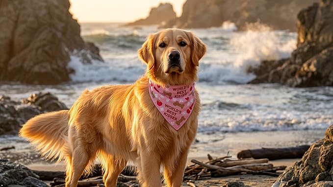 Luxury Satin Dog Bandana – Slip-On Collar Style, Premium Pet Scarf for Medium, Large & XL Dogs – Special Occasion Accessory (Collar Not Included) (Medium - Extra Large, World's Best Kisser)
