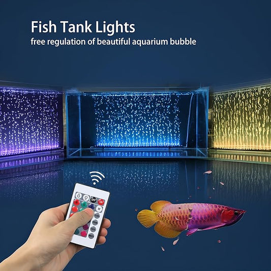 9.05 inch Submersible Aquarium Light, Fish Tank Light with Air Bubble Hole, RGB Color Changing Brightness Adjustable IP68 Waterproof Remote Control LED Light for Aquarium Fish Tank