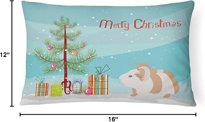 Caroline's Treasures CK4446PW1216 Silkie Guinea Pig Merry Christmas Canvas Fabric Decorative Pillow Machine Washable, Indoor Outdoor Decorative Pillow for Couch, Bed or Patio, 12HX16W