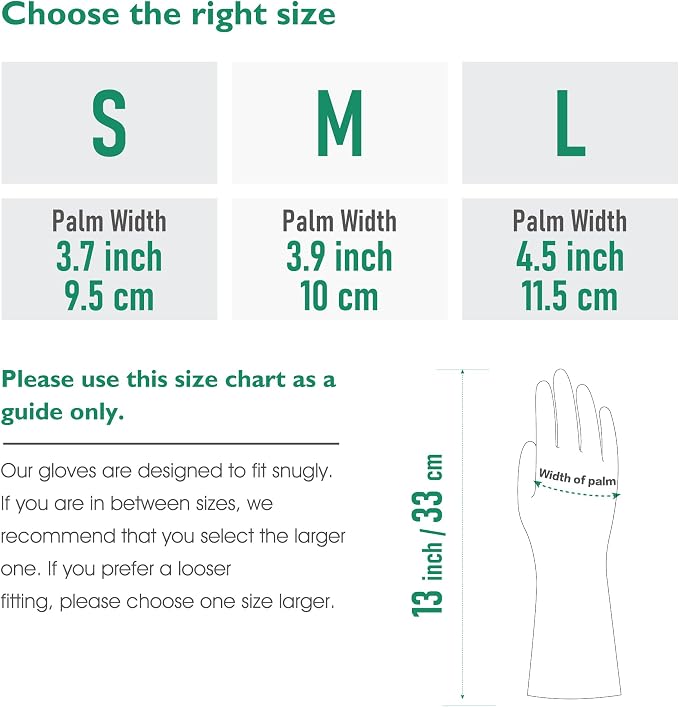 COOLJOB Small Reusable Rubber Dishwashing Cleaning Gloves for Kitchen Bathroom, Non-Slip Grippy Long Dish Washing Gloves with Flocked Cotton Liner, Flexible Durable & Waterproof, Mint Green, 1 Pair