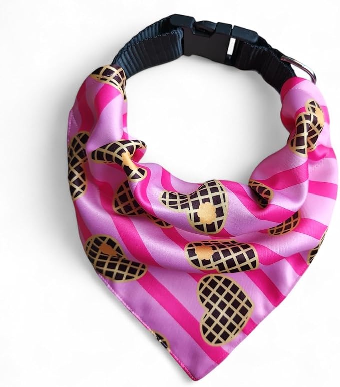 Luxury Satin Dog Bandana – Slip-On Collar Style, Premium Pet Scarf for Medium, Large & XL Dogs – Special Occasion Accessory (Collar Not Included) (Medium - Extra Large, Waffle Heart)