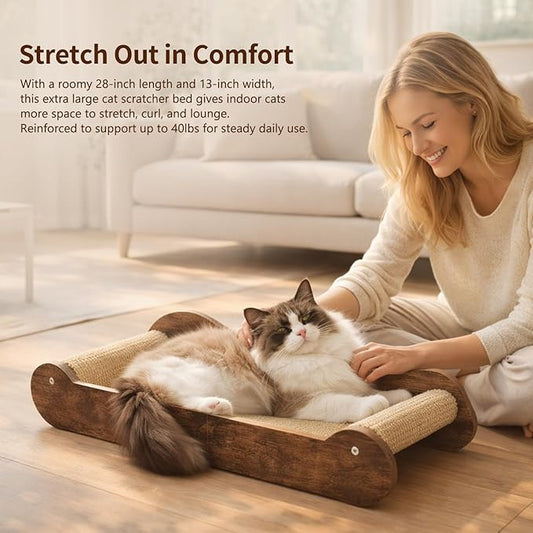 Upgraded Sisal Cat Scratcher Bed,28" Cozy Cat Couch Lounger for Indoor Cats, Long Heavy Duty Scratch Pad for Big Cats up to 40lbs, Modern Furniture Protector