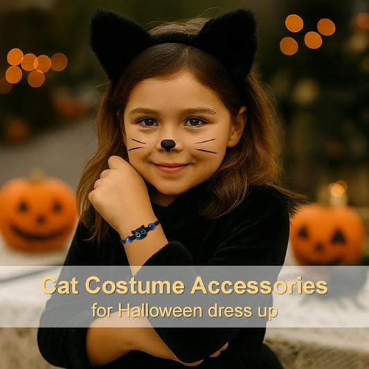 Halloween Black Cat Costume Accessories - Black Cat Bracelet, BlackCat National Day Jewelry, Cat Lovers Gift for Women & Girls