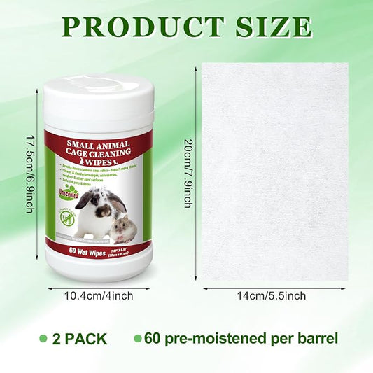 2 Pack Small Animal Cage Wipes 120 Count Small Animal Cage Clean up Wipes Removes Stubborn Caked-on Hamster Cages Cleaner for Pet Bunny Supplies Cleaning Deodorizing