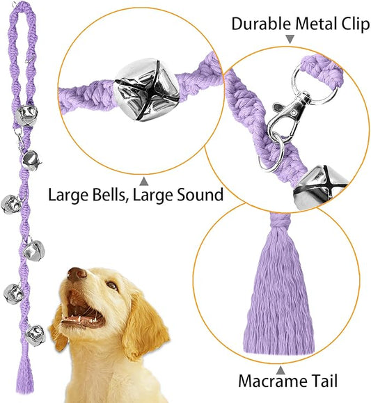 Dog Bells to Go Outside & Puppy Potty Training, Adjustable Dog Door Bell Ring to Go Potty, Handmade with Premium Yarn. Twisted Style, Purple