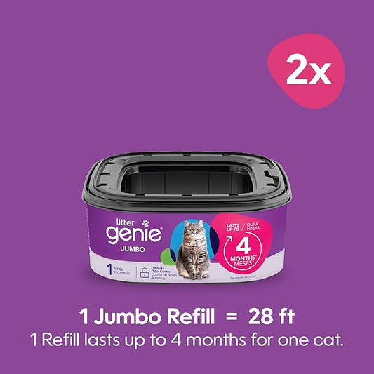 Litter Genie Refill Bags | Jumbo,56 Total ft | Up to 8 Months of Supply in 2 cartridges-| Ultimate Odor Control Cat Litter Bags,2 Count (Pack of 3)