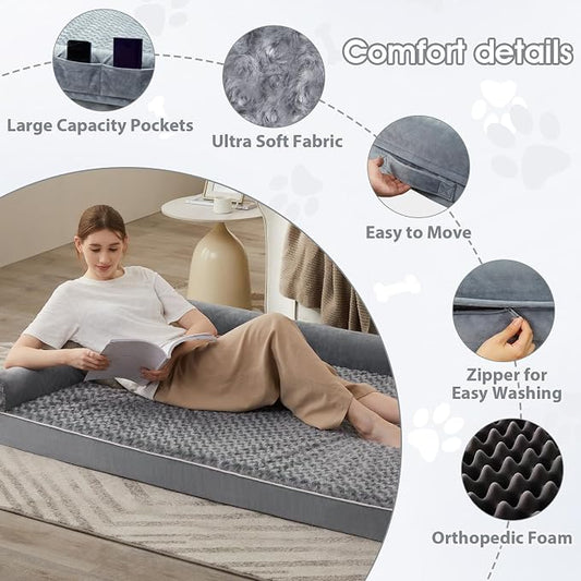BFPETHOME Orthopedic Washable Dog Beds Large Sized Senior Dog for Comfy Sleeping with Removable Cover, Waterproof Big Soft Pet Couch Bed for Dogs Relax