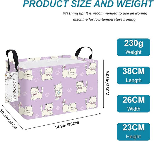 Storage Bins,Nursery Hamper Canvas Laundry Basket Foldable with Waterproof PE Coating Storage Baskets for Boys and Girls, Office, Bedroom, Clothes,Toys(Rec-Cat )