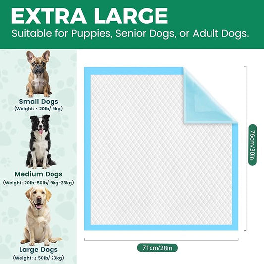 Dog Pee Pads Extra Large 28"x 30" 100 Count, Puppy Pads XL 100 Pack Leak-Proof XLarge Pee Pads for Dogs, Super Absorbent & Quick-Dry Disposable Pet Potty Training Pads for Dogs, Puppies, Doggy