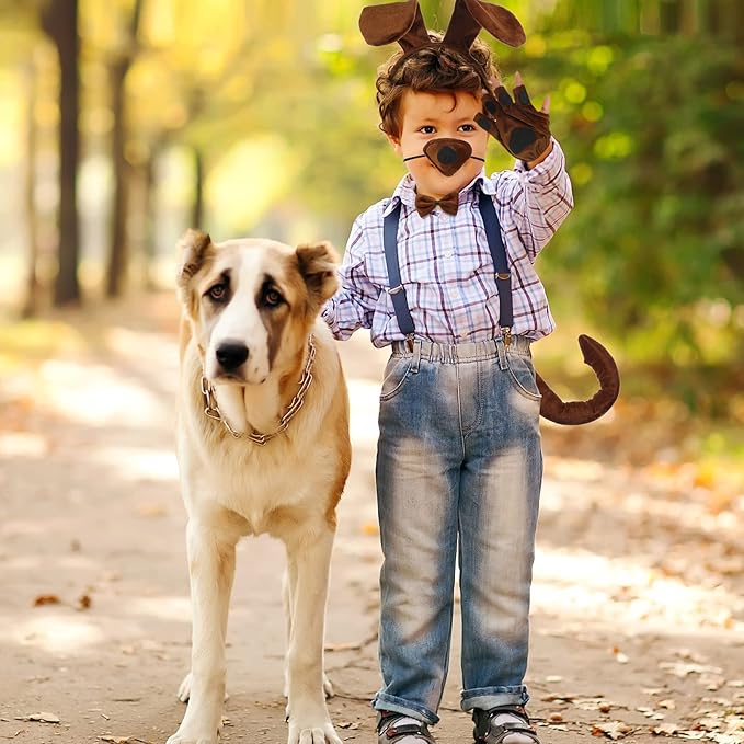 Syhood Puppy Dog Costume Set Ears Headband Bowtie Nose Tail Paw Gloves Accessories for Carnival
