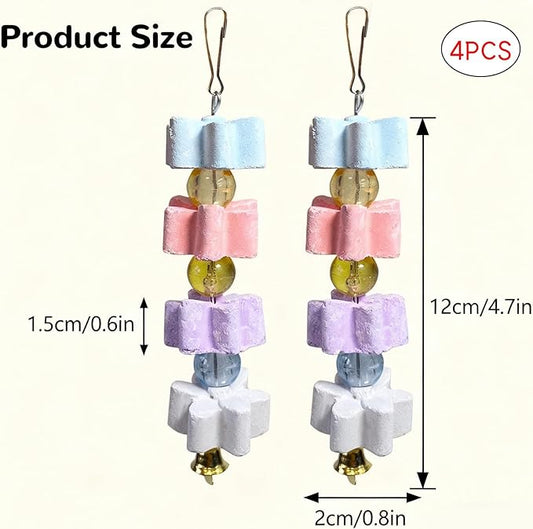 4Pieces Parrot Beak Trimmer Bird Beak Grinding Stone Teeth Lava Block Mineral Calcium Rock Chewing Toys with Bell for Parakeet Conure Budgies Rabbit Chinchilla Hamster