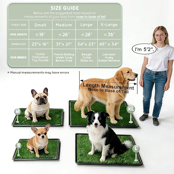 HQ4US 4LEGS Dog Grass Pad with Tray Small 23" x 16", Dog Puppy Litter Box with Odor Free Artificial Grass Pee Pads for Dogs Potty Tray with Hemmed Edge, Realistic for Indoor Balcony