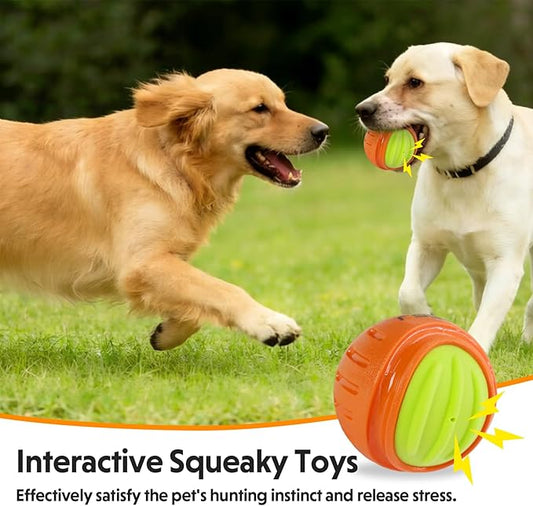 Dog Toy Ball, Indestructible Squeaky Ball for Aggressive Chewers, 3" TPR Rubber Clean Teeth, Relieve Anxiety & Boredom, Interactive Fetch Toy for Medium Large Dogs, Pools &Outdoor Play(Orange)
