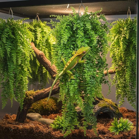 PINVNBY 8 PCS Reptile Plants Terrarium Decor Hanging Fake Vines with Suction Cup Artificial Leaves Bearded Dragon Tank Accessories for Lizards Geckos Snake Hermit Crab