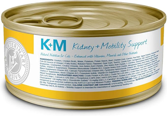 Blue Buffalo Natural Veterinary Diet K+M Kidney + Mobility Support Wet Cat Food, Chicken 5.5-oz cans (Pack of 24)