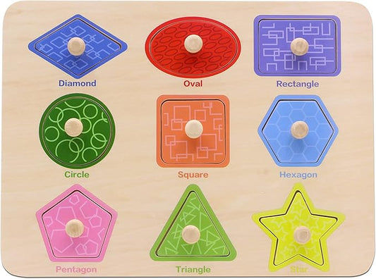 Aile Toddler Wooden Preschool Learning Shape Peg Puzzle Board Toys