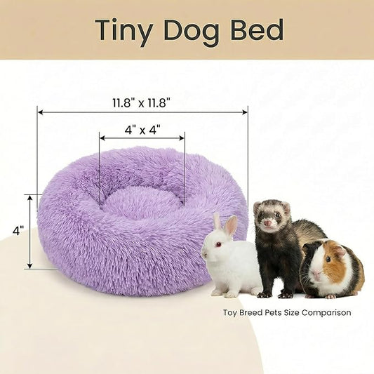 Guinea Pig Bed 11.8 Inch for Small Animal,Washable Small Animal Beds,Hideout Soft & Comfortable Donut Bed for Dwarf Rabbits/Hamster/Hedgehog/Ferrets,Purple and White