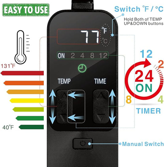 Reptile Dimming Thermostat with Timer for Reptiles Heat Lamp Heating Pad Seedling Heat Mat Temperature Controller