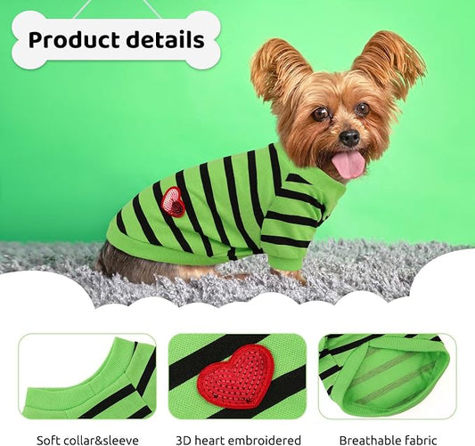Dog Shirts for Extra-Small Dogs, Striped T-Shirts Dog Vest Pet Apparel Tee Shirts Spring Summer Suitable for Small and Medium Large Pets French Bulldog Bichon, Green XS