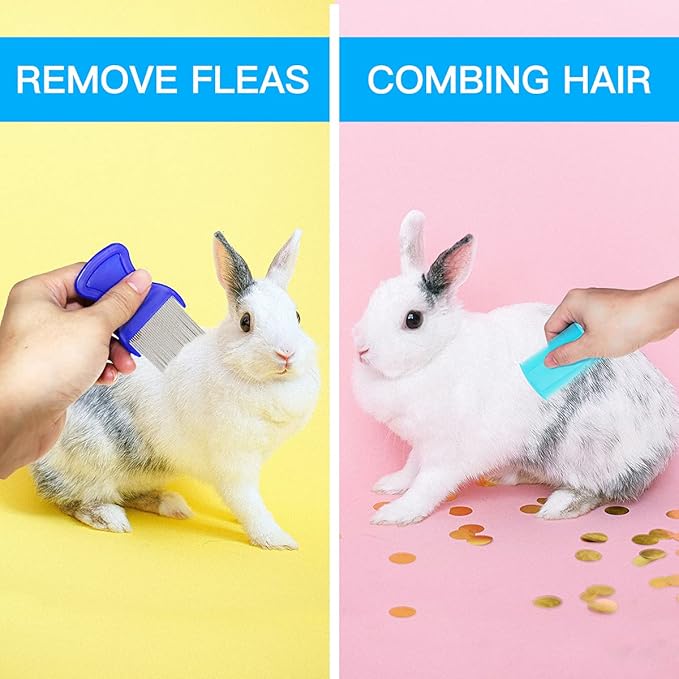 4 Pieces Bunny Grooming Kit - Hair Remover, Brush, Steel Comb, and Double-Sided Comb for Guinea Pigs & Rabbits