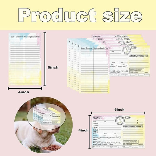 Cat Pet Dog Grooming Cards 8x5 inch Groomer Client Profile Service Record Clip Card Business Data Client Page Cards for Professional Pet Groomers, Kennel Care 50 Pack (Yellow)